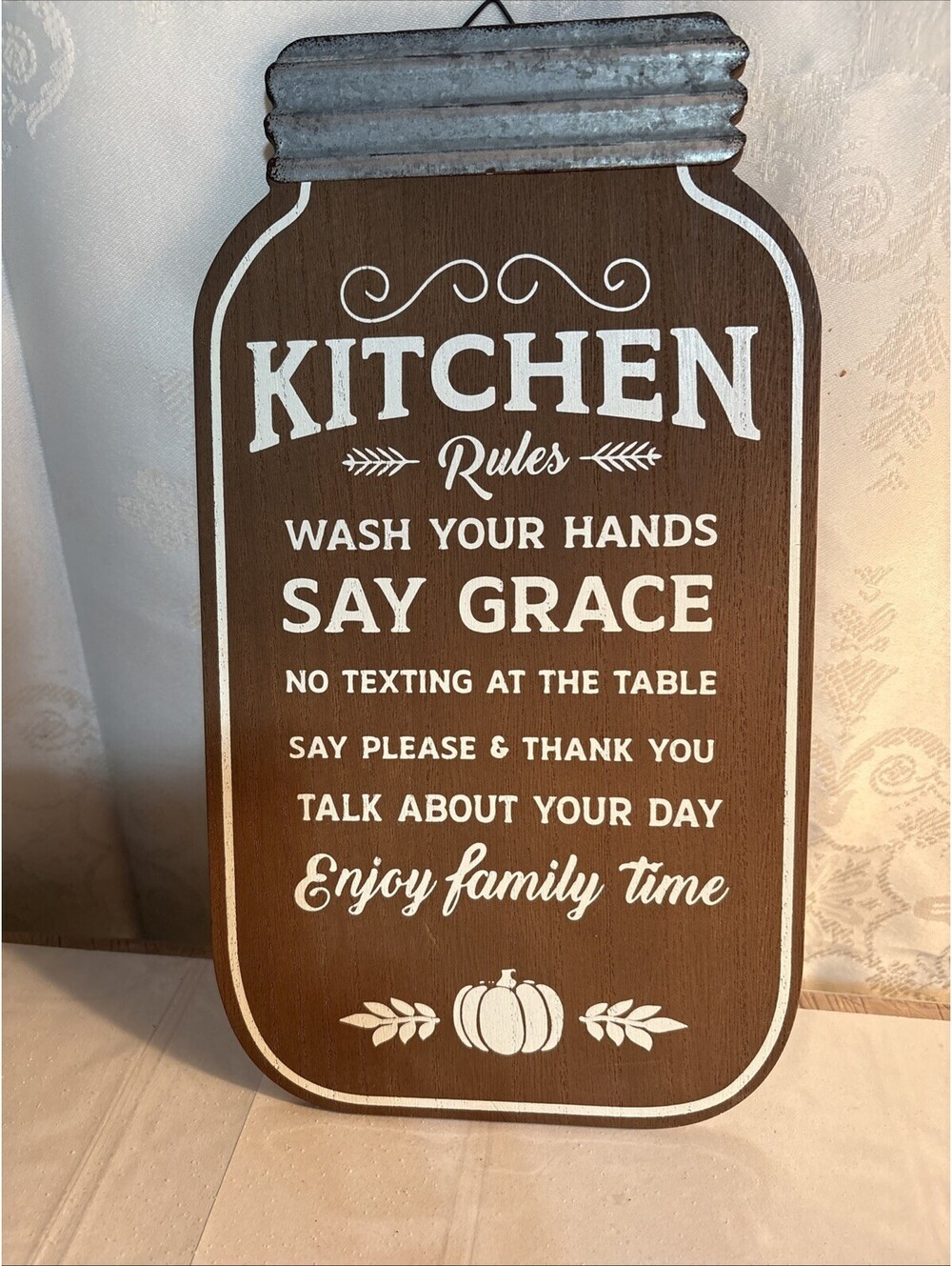 Kitchen Rules sign Farmhouse decor 13.5" x 7.5" mason jar shaped fall decor